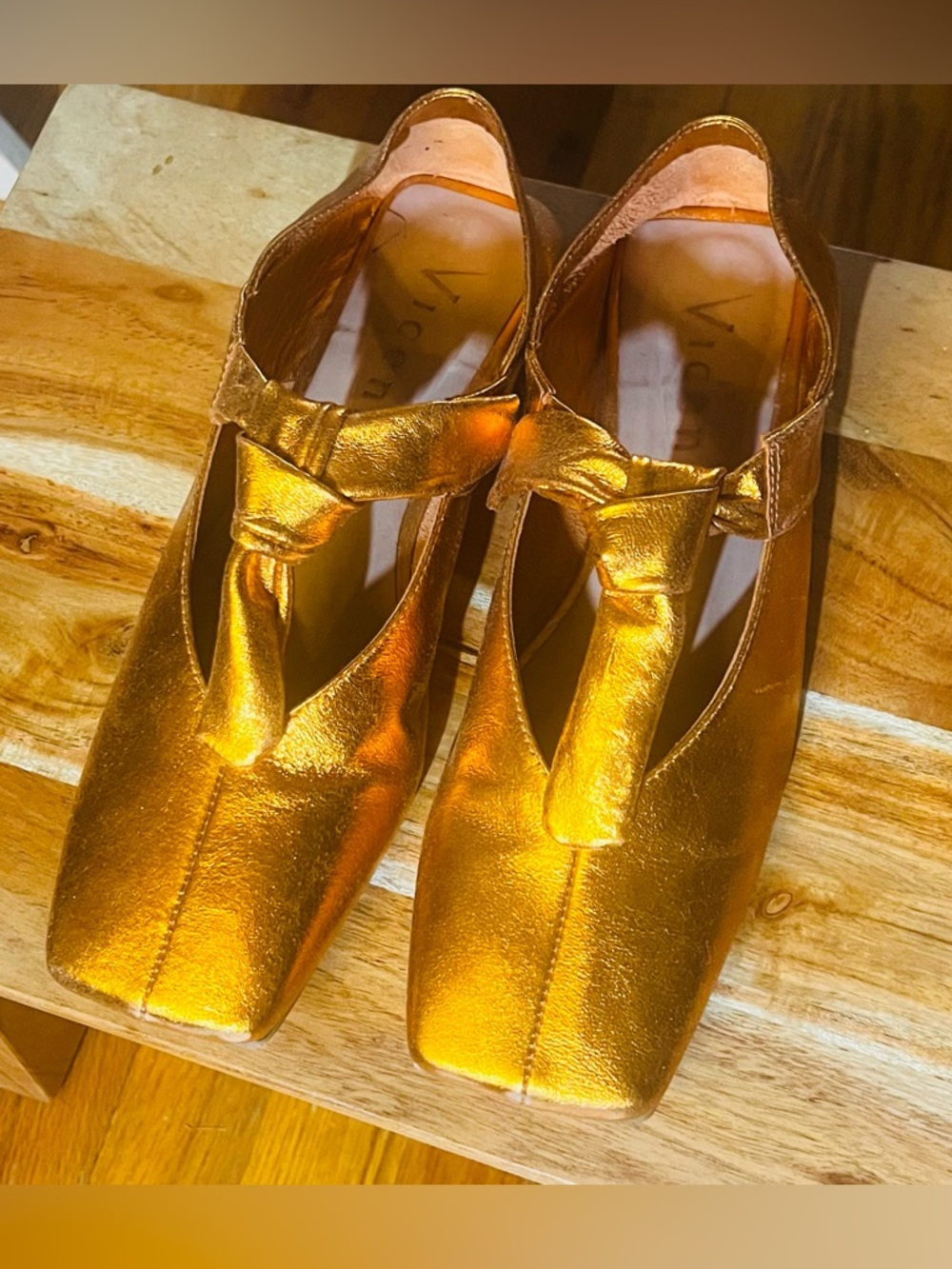 Anthropologie x Vicenza Metallic Orange 🍊 Knot-Bow Square Toe Women’s Flats